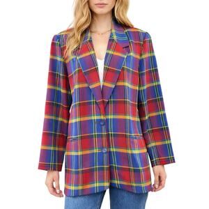 Vintage 90s Women's 10 Ellen Figg Plaid Tartan Blazer Jacket USA Made 40" Chest